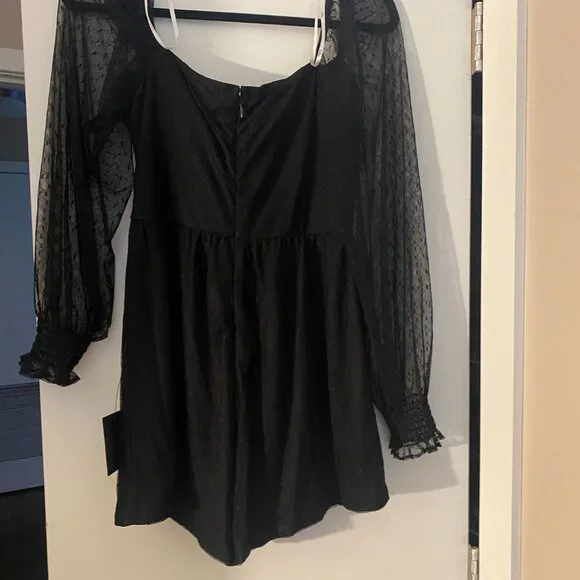 Flirty Fashionista Black Mesh Bustier Long Sleeve Romper Size LARGE (L) - Picture 5 of 6